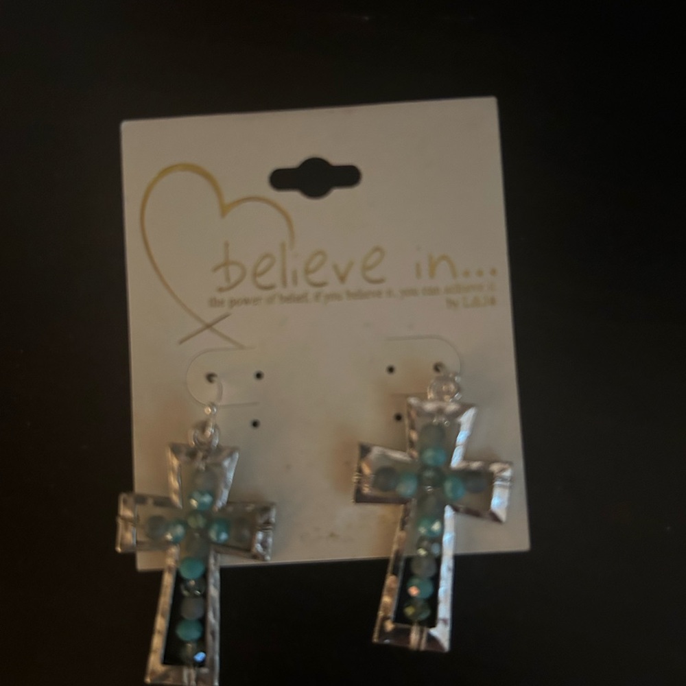 NEW -Silver and Turquoise Cross Earrings